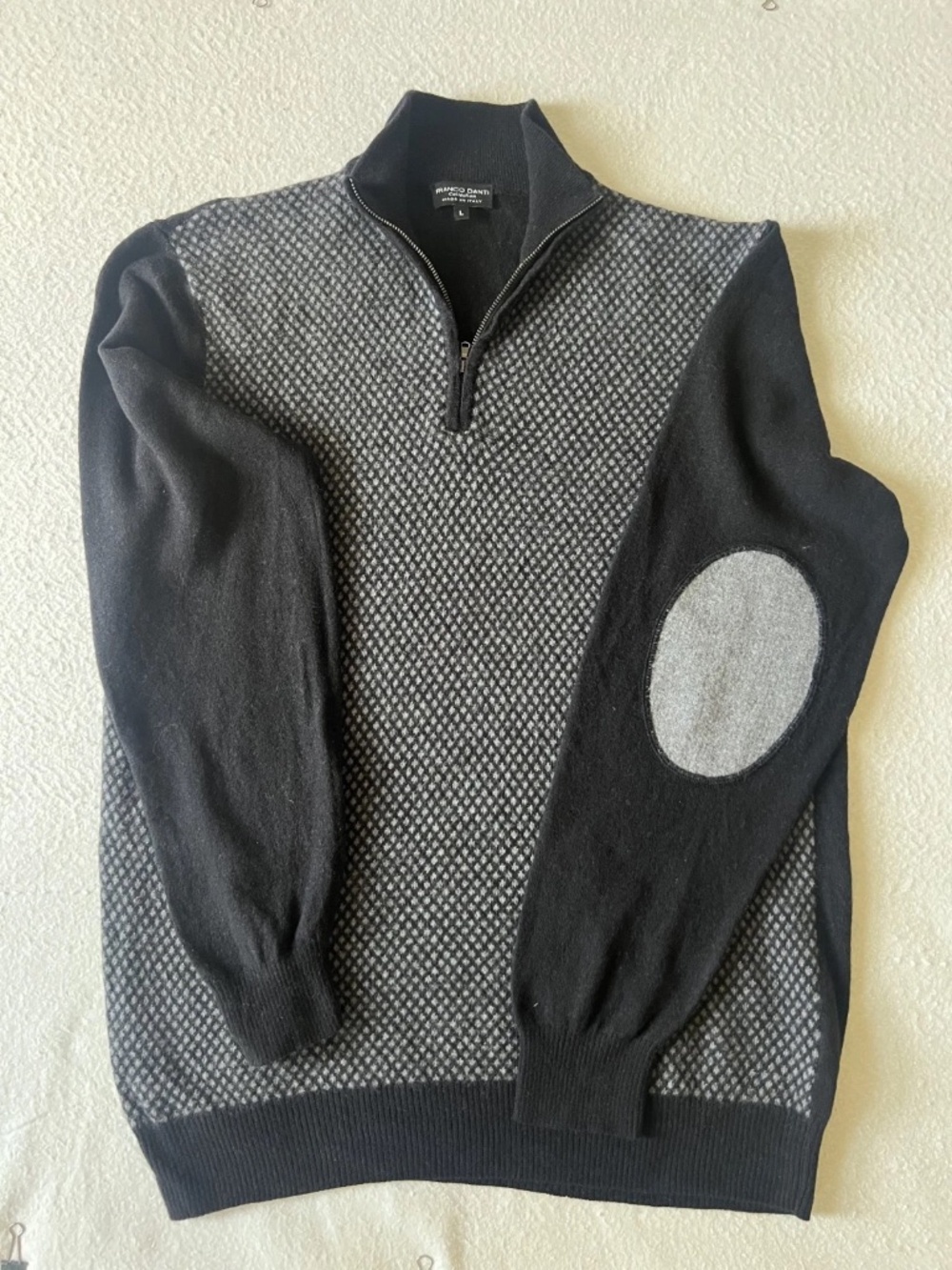 Franco Danti Sweater Mens size L Grey Elbow Patch Vinatge Style 100% Wool